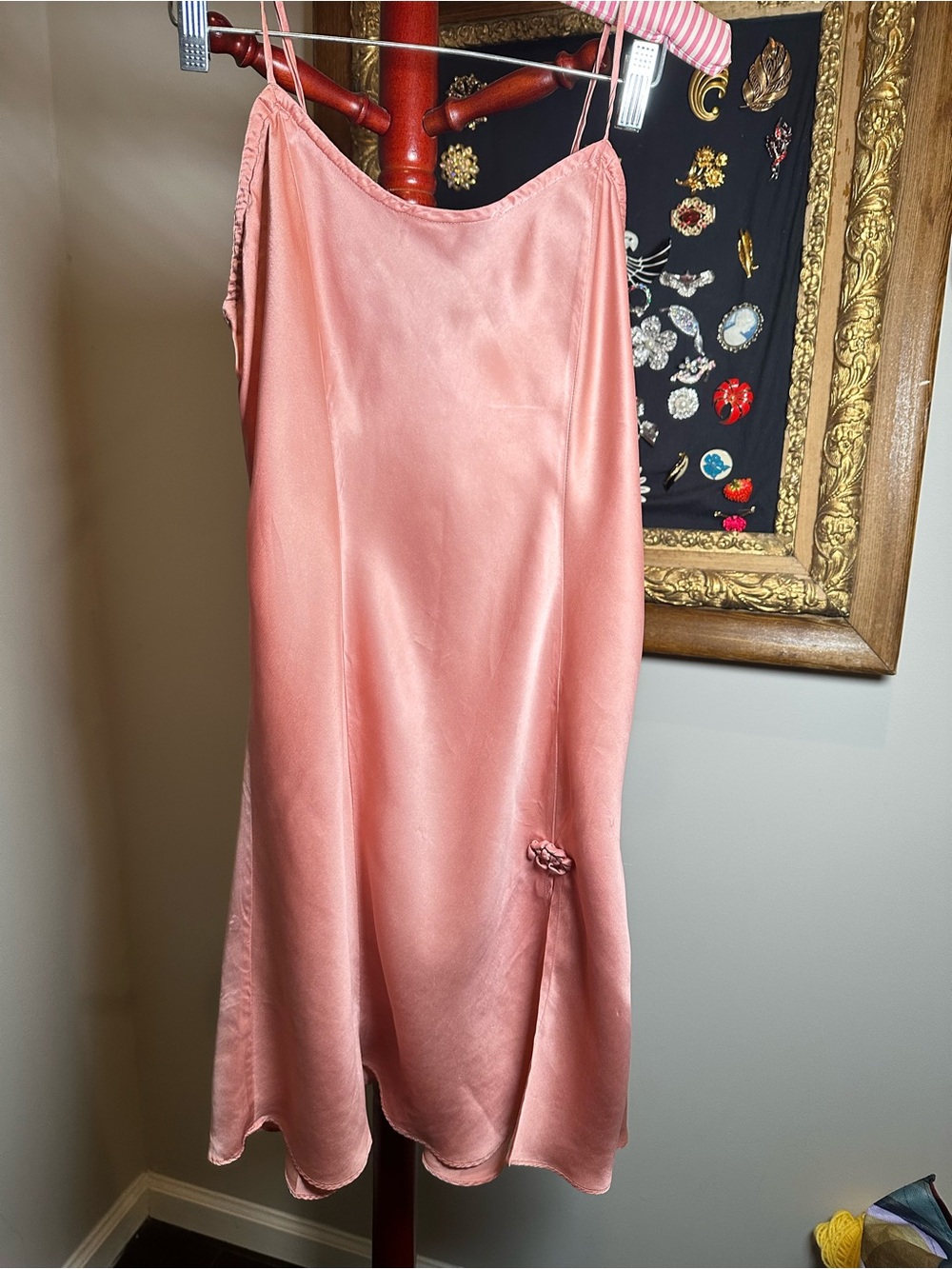 VTG Victoria's Secret Gold Label Coral Pink Silk Lingerie Chemise Slip Dress M